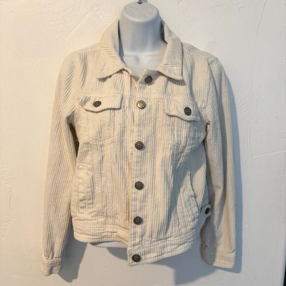 1 Sunset Lane Women's Cream Corduroy Button-Up Jacket Size Small - Picture 2 of 8